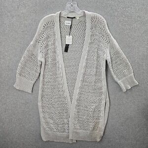 Tahari Women Sweater Medium Gray Open Knit Cardigan Short Sleeve Open Front NWT